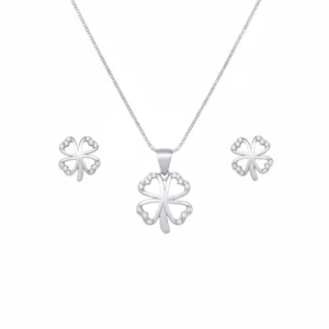 Zircon-studded silver pendant set in 925 sterling silver with earrings and chain – floral, heart, geometric, and abstract designs