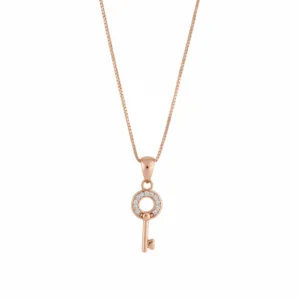 Rose gold key pendant chain in sterling silver with zircons