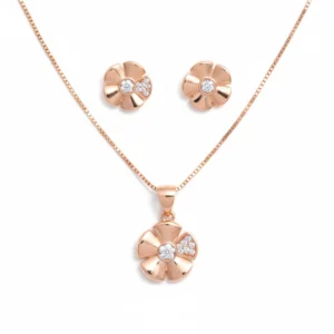 Rose gold zircon-studded pendant set in 925 sterling silver with earrings and chain – floral, heart, and geometric styles