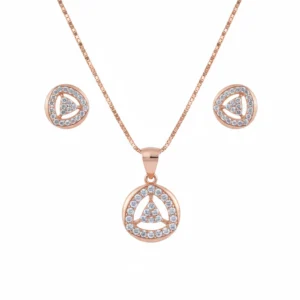 Rose gold zircon-studded pendant set in 925 sterling silver with earrings and chain – floral, heart, and geometric styles