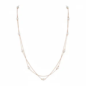 Dual Layer Pearl Link Necklace in Rose Gold Sterling Silver