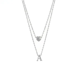 Lettered dual-layer necklace in 925 sterling silver with heart and letter charms
