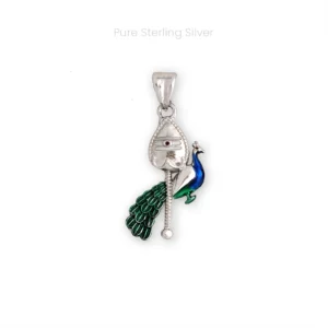 Sterling silver Murugan Vel pendant with peacock and enamel detailing