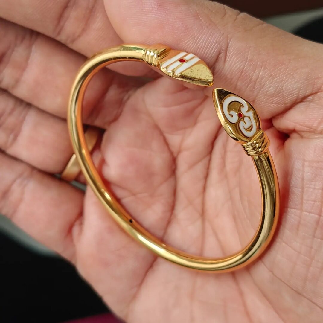 Gold polished Hollow Vel Kada with Om in Sterling Silver - Image 2