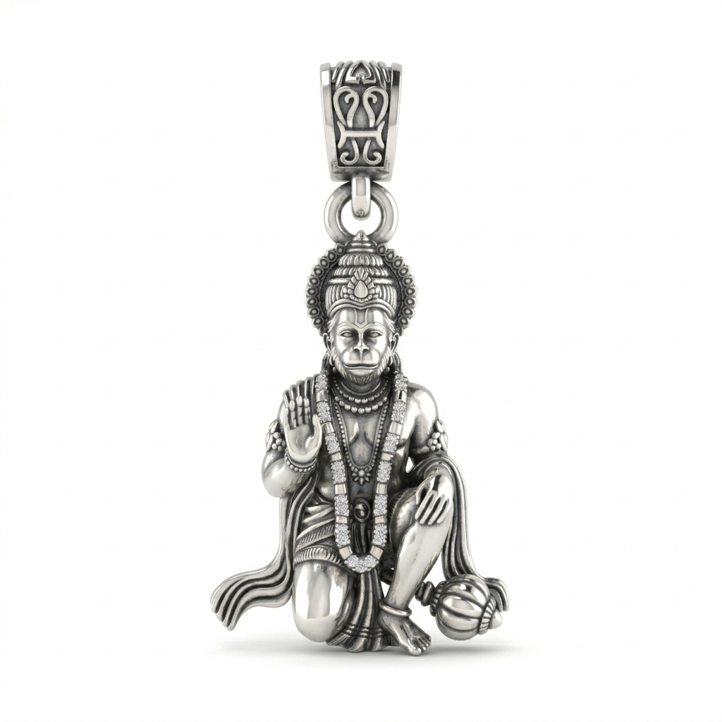 Rare Hanuman/balaji/anjaneyar pendant in sterling silver insitting position